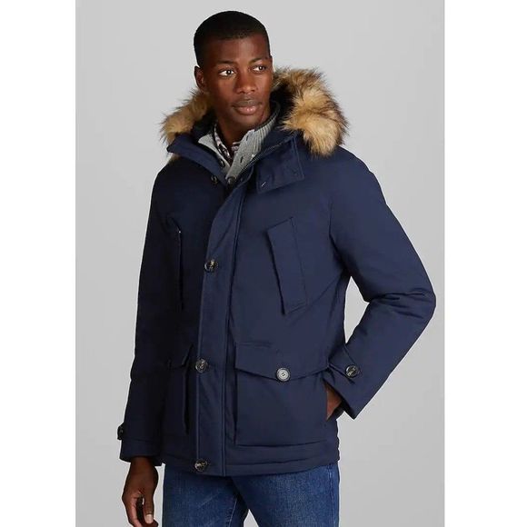 Men's Jos A Bank Tailored Fit Faux Fur Collar Parka Size Medium